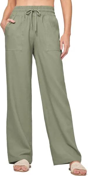 Willit Women Linen Pants Wide Leg Casual Palazzo Pants Cotton Linen Lounge Beach Summer Pants with Pockets 29"/31"/ 33"