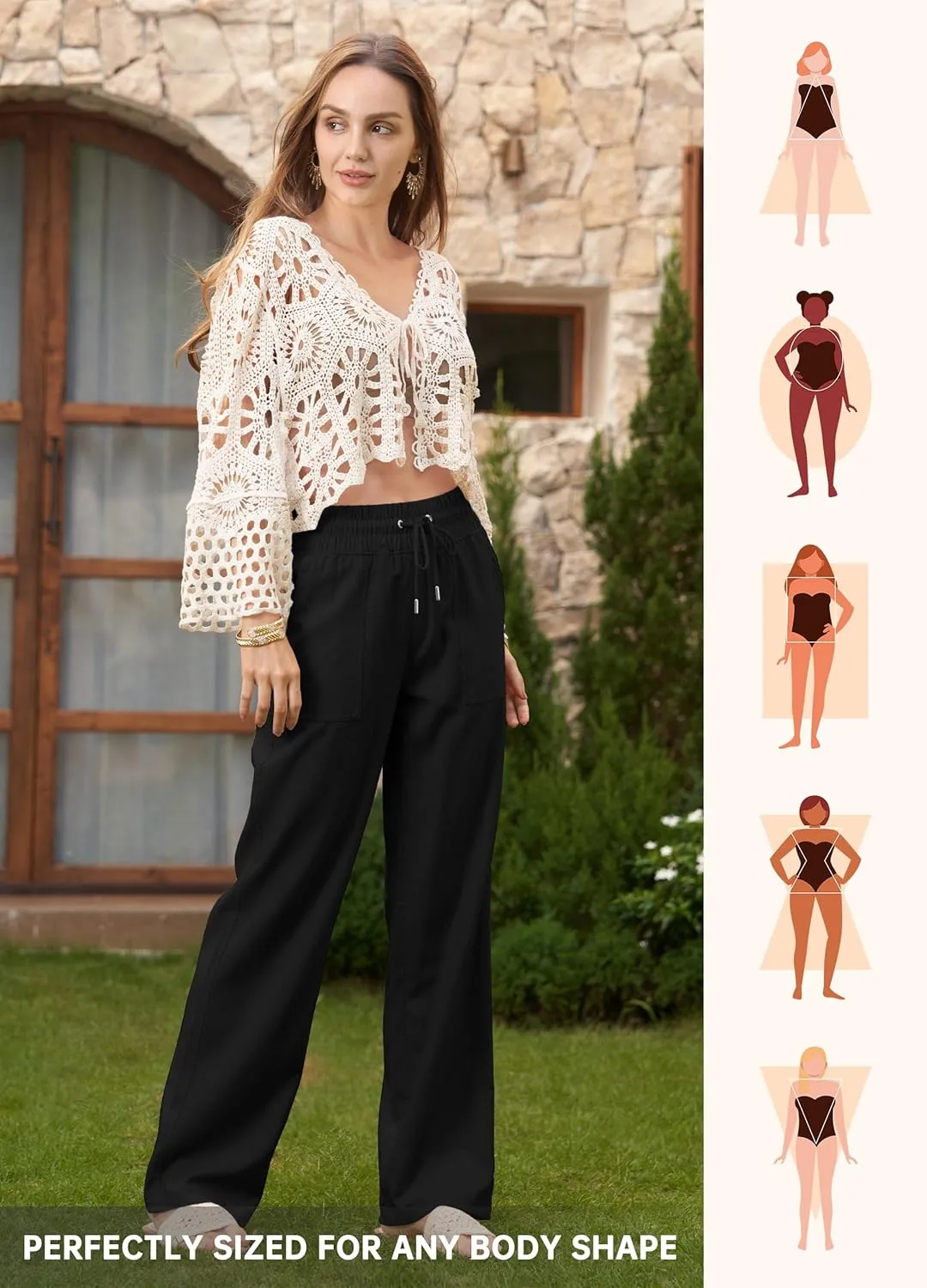 Willit Women Linen Pants Wide Leg Casual Palazzo Pants Cotton Linen Lounge Beach Summer Pants with Pockets 29"/31"/ 33"