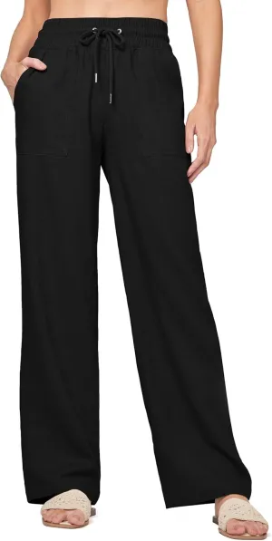 Willit Women Linen Pants Wide Leg Casual Palazzo Pants Cotton Linen Lounge Beach Summer Pants with Pockets 29"/31"/ 33"