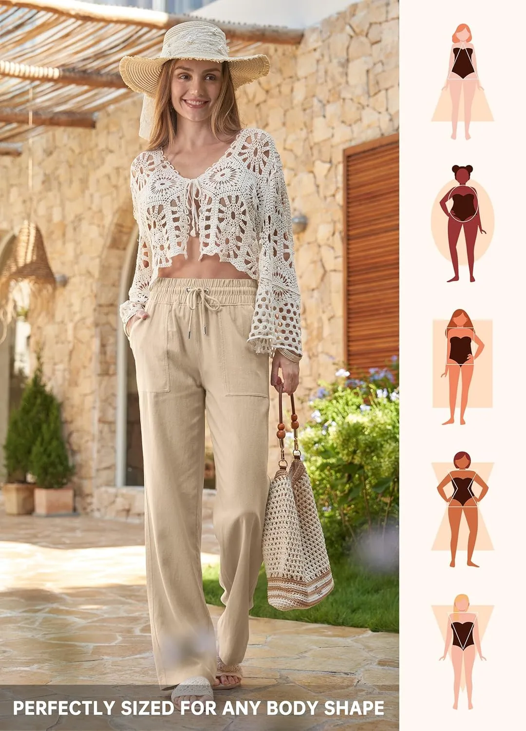 Willit Women Linen Pants Wide Leg Casual Palazzo Pants Cotton Linen Lounge Beach Summer Pants with Pockets 29"/31"/ 33"