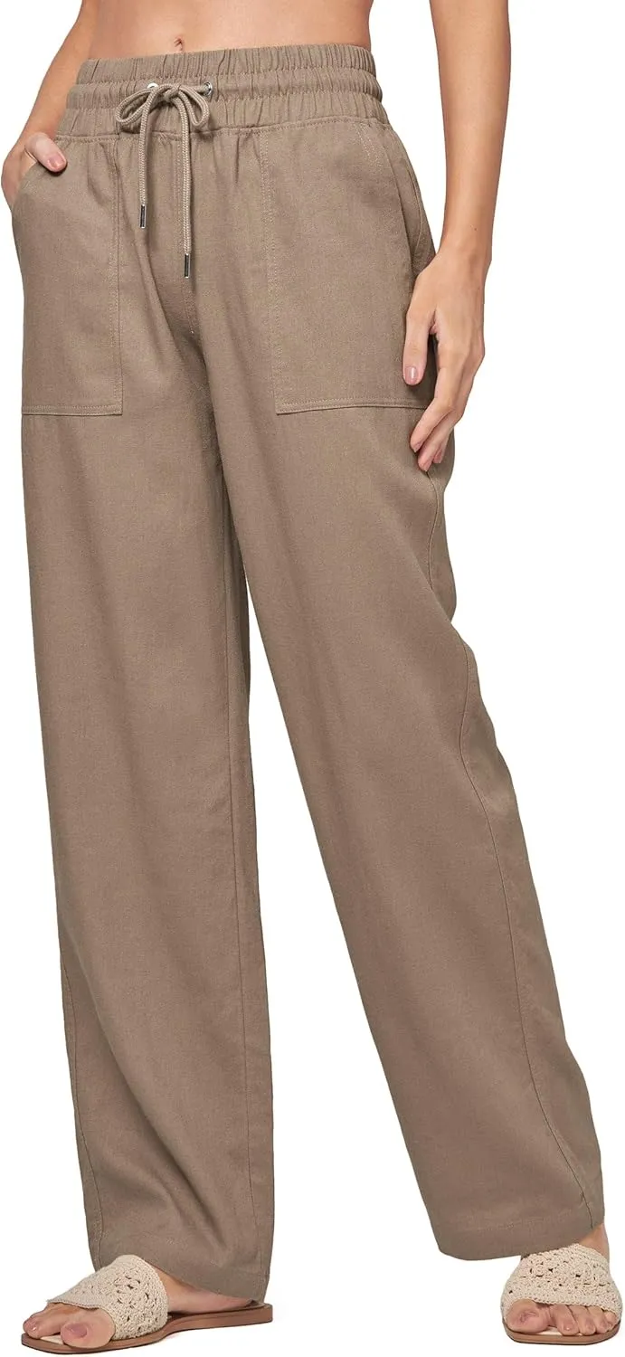 Willit Women Linen Pants Wide Leg Casual Palazzo Pants Cotton Linen Lounge Beach Summer Pants with Pockets 29"/31"/ 33"