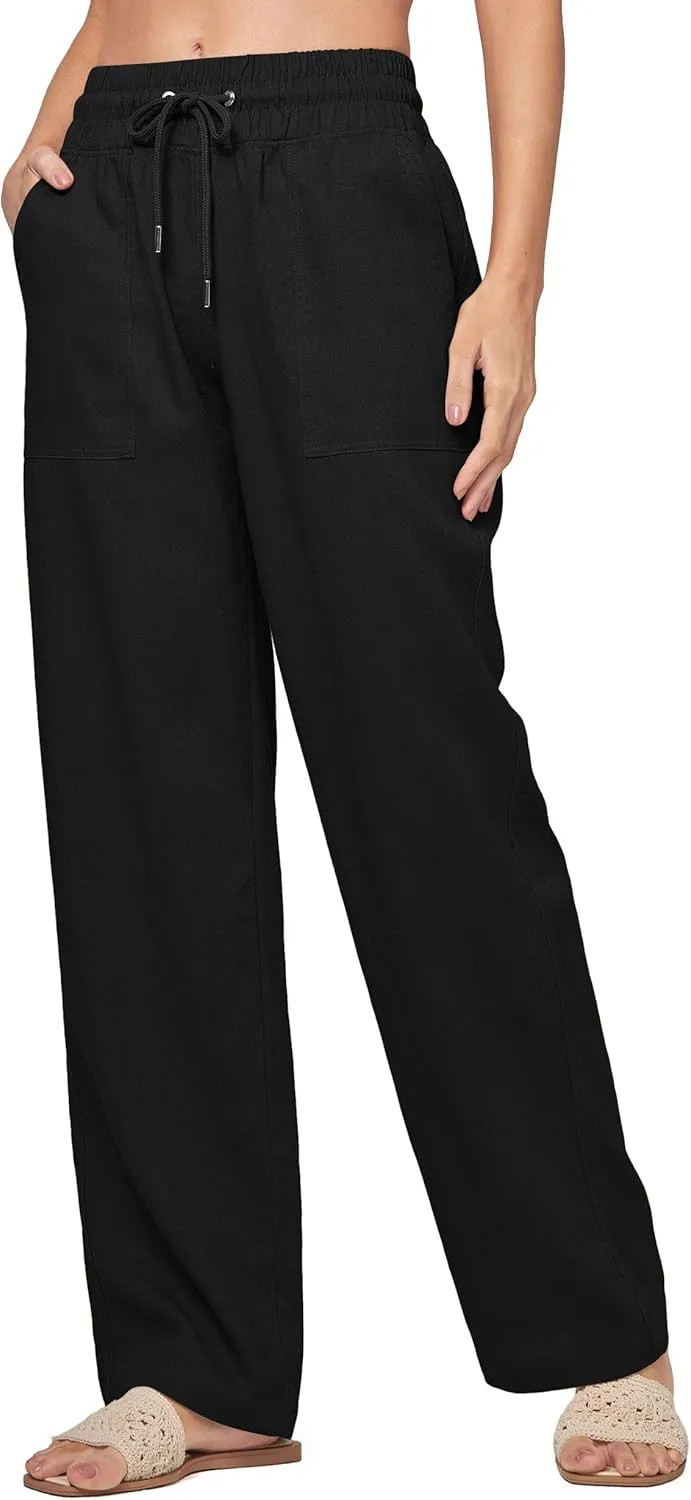 Willit Women Linen Pants Wide Leg Casual Palazzo Pants Cotton Linen Lounge Beach Summer Pants with Pockets 29"/31"/ 33"