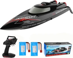 WLtoys WL916 RC Boat 2.4Ghz 55KM/H Brushless High Speed Racing Ship 2200mAh Remote Control Speedboat Toys for Adults, Black with 2 Batteries
