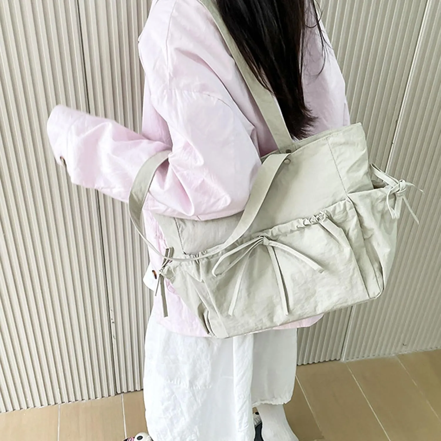 Women Bag Japanese Styles Shoulder Bag Lovely Bows Handbag Large Capacity Armpit Bag Pleated Underarm Bag for Daily