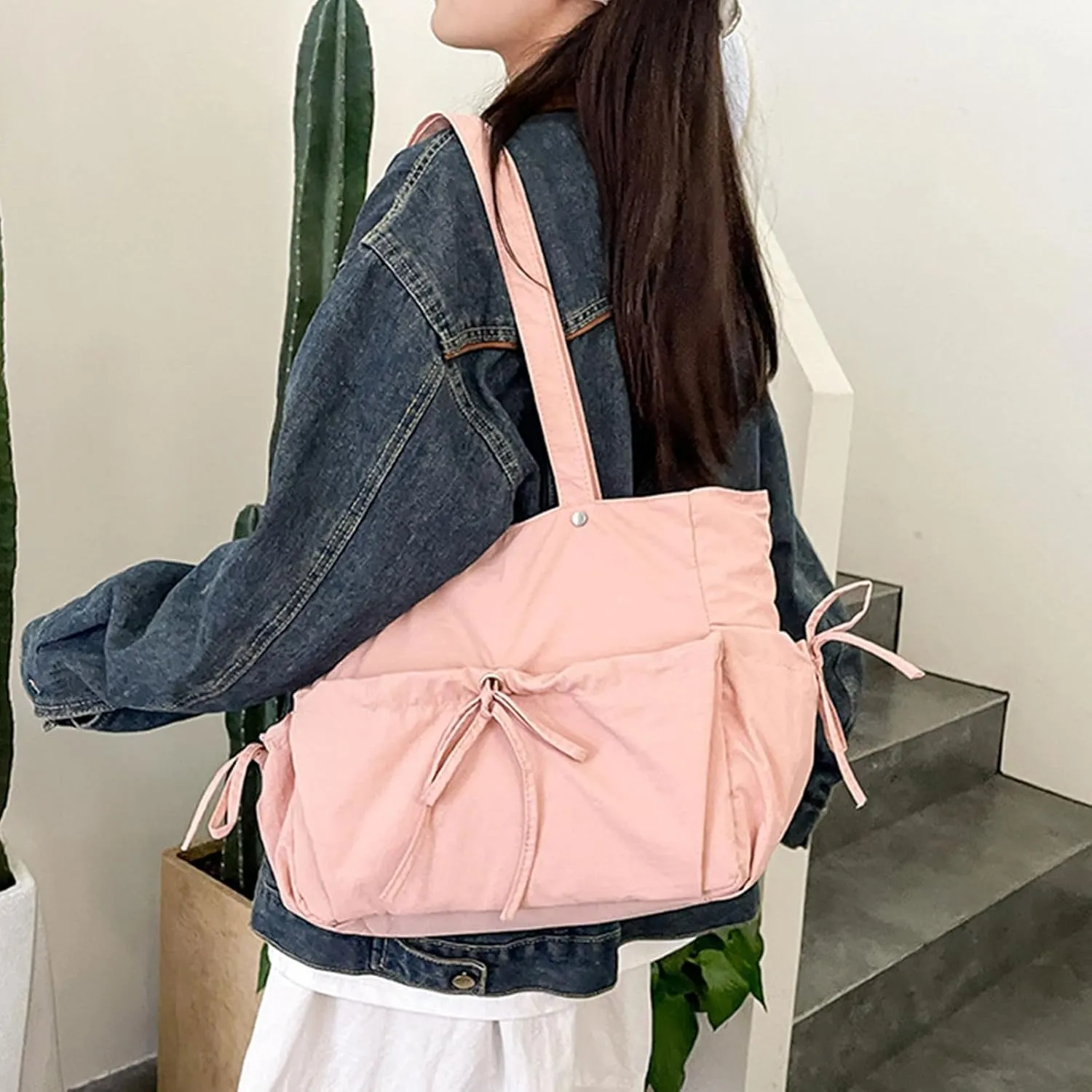 Women Bag Japanese Styles Shoulder Bag Lovely Bows Handbag Large Capacity Armpit Bag Pleated Underarm Bag for Daily