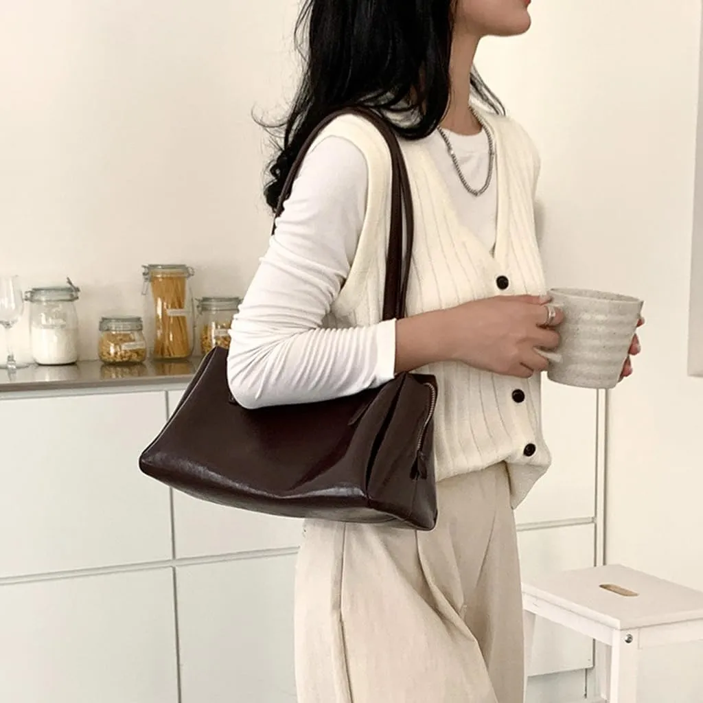Women Bag Korean Styles Shoulder Bag Top Handle Bag PU Leather Armpit Bag Commuting Bag Large Capacity Underarm Bag