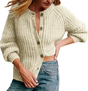 Women Cable Knit Chunky Cardigan Long Sleeve Button Down Sweater Coat Casual Trendy Warm Cardigans