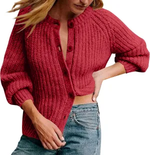 Women Cable Knit Chunky Cardigan Long Sleeve Button Down Sweater Coat Casual Trendy Warm Cardigans