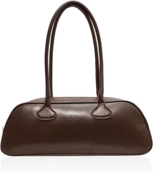 Women Fashion Shoulder Bag Large Capacity PU Leather Retro Commuting Bag Solid Color Stylish Cylinder Bag Single Shoulder Bag (Coffee)