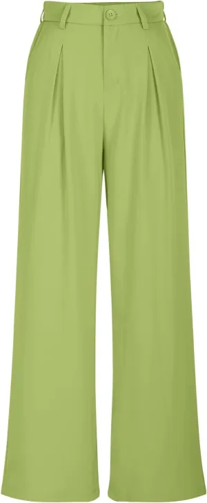 Women High Waist Palazzo Pants Casual Wide Leg Trousers Button Down Loose Work Office Business Suit Pants