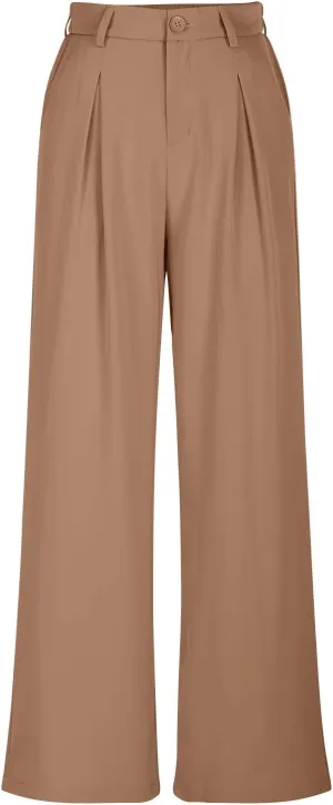 Women High Waist Palazzo Pants Casual Wide Leg Trousers Button Down Loose Work Office Business Suit Pants
