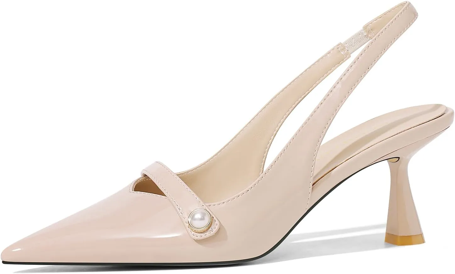 Women Kitten Heels Slingback Low Heel Pumps Dress Shoes for Women Closed Pointed Toe Pearl Heels for Work Wedding Bridal