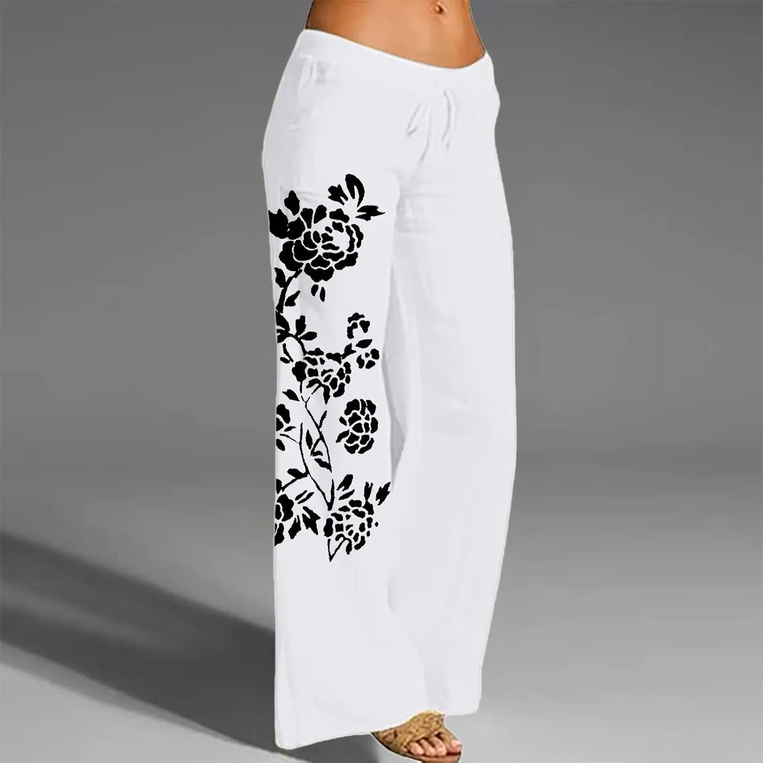 Women Linen Palazzo Pants 2025 Summer High Waisted Wide Leg Lounge Pants Pleated Beach Travel Trousers with Pocket