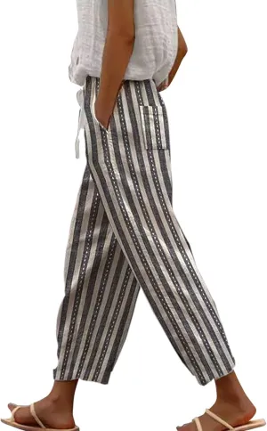 Women Linen Pants Wide Leg Casual Palazzo Pants Pa Straight Dress Cotton Linen Pants Button Trousers Womens Linen