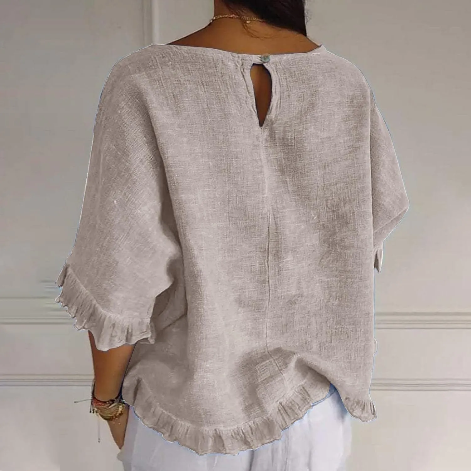 Women Linen Shirts Summer Casual Plus Size Beach Vacation Half Sleeve Gauze Tees Tops Crewneck Cotton Blouses Clothes