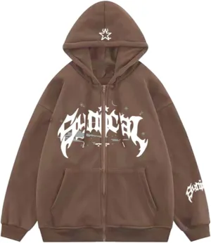 Women Men Cross Graphic Hoodies Y2K Jacket Fashion Aesthetic Sweatshirt Gothic Long Sleeve Letter Print Hoodies