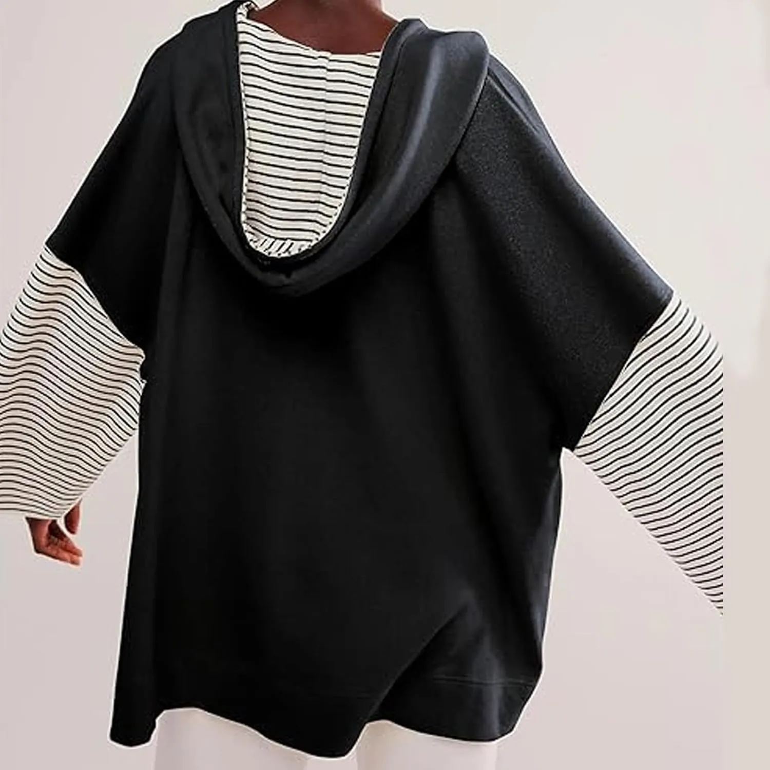Women Oversized Sweatshirts 2024 Trendy Block Color Drawstring Pullover Hoodies Casual Fall Fashion Clothes