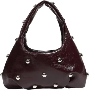 Women PU Punk Underarm Bag Large Capacity Rivet Shoulder Purse Hasp Closure Cool Style Armpit Bag Vintage Carrying