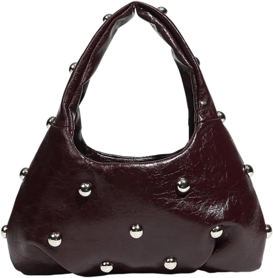 Women PU Punk Underarm Bag Large Capacity Rivet Shoulder Purse Hasp Closure Cool Style Armpit Bag Vintage Carrying