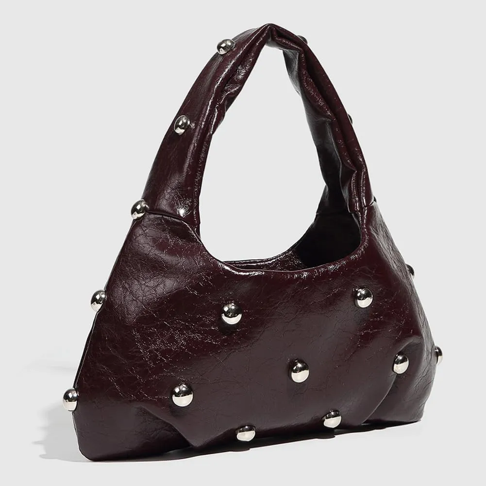Women PU Punk Underarm Bag Large Capacity Rivet Shoulder Purse Hasp Closure Cool Style Armpit Bag Vintage Carrying