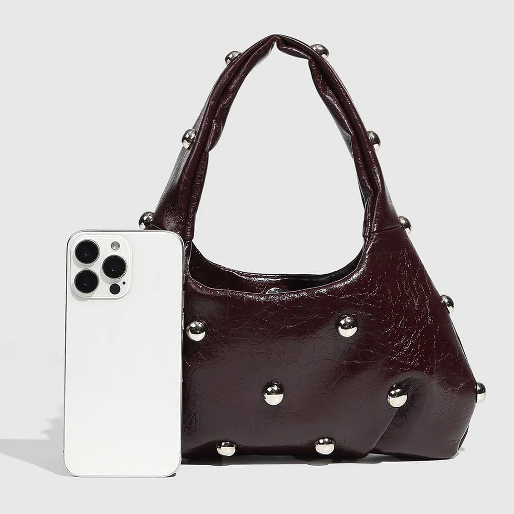 Women PU Punk Underarm Bag Large Capacity Rivet Shoulder Purse Hasp Closure Cool Style Armpit Bag Vintage Carrying
