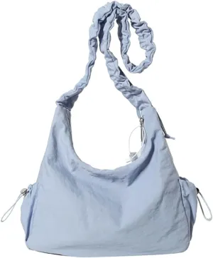 Women Tote Bags Casual Solid Crossbody Armpit Bag Nylon Shoulder Handbag Pleated Drawstrings Crossbody Purse