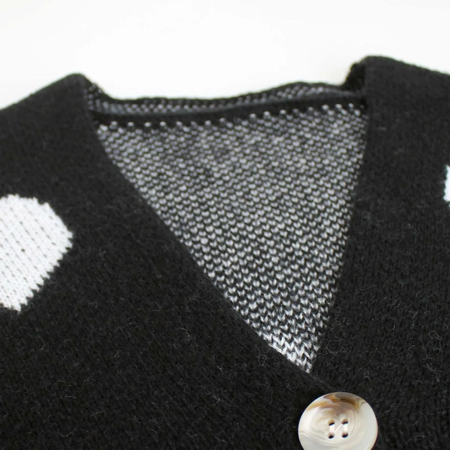Womens Button Down Cardigan Sweater Trendy Valentines Heart Print Ribbed Knit Jumpers Solid Color V Neck Casual Coats