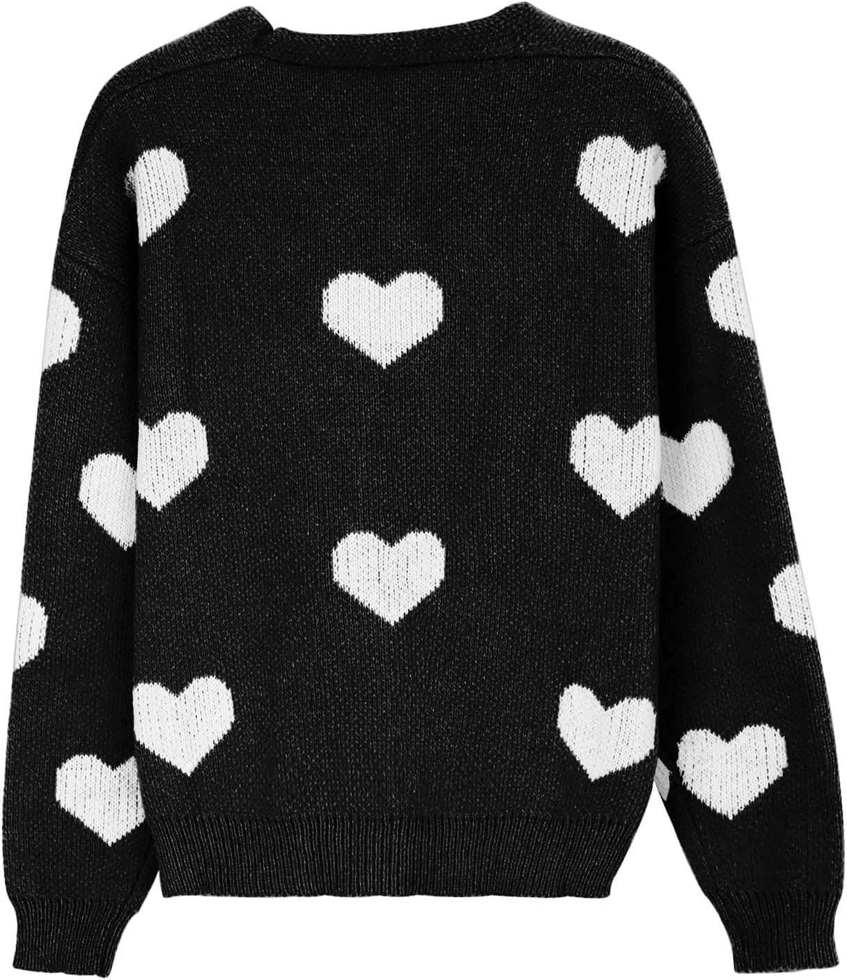 Womens Button Down Cardigan Sweater Trendy Valentines Heart Print Ribbed Knit Jumpers Solid Color V Neck Casual Coats