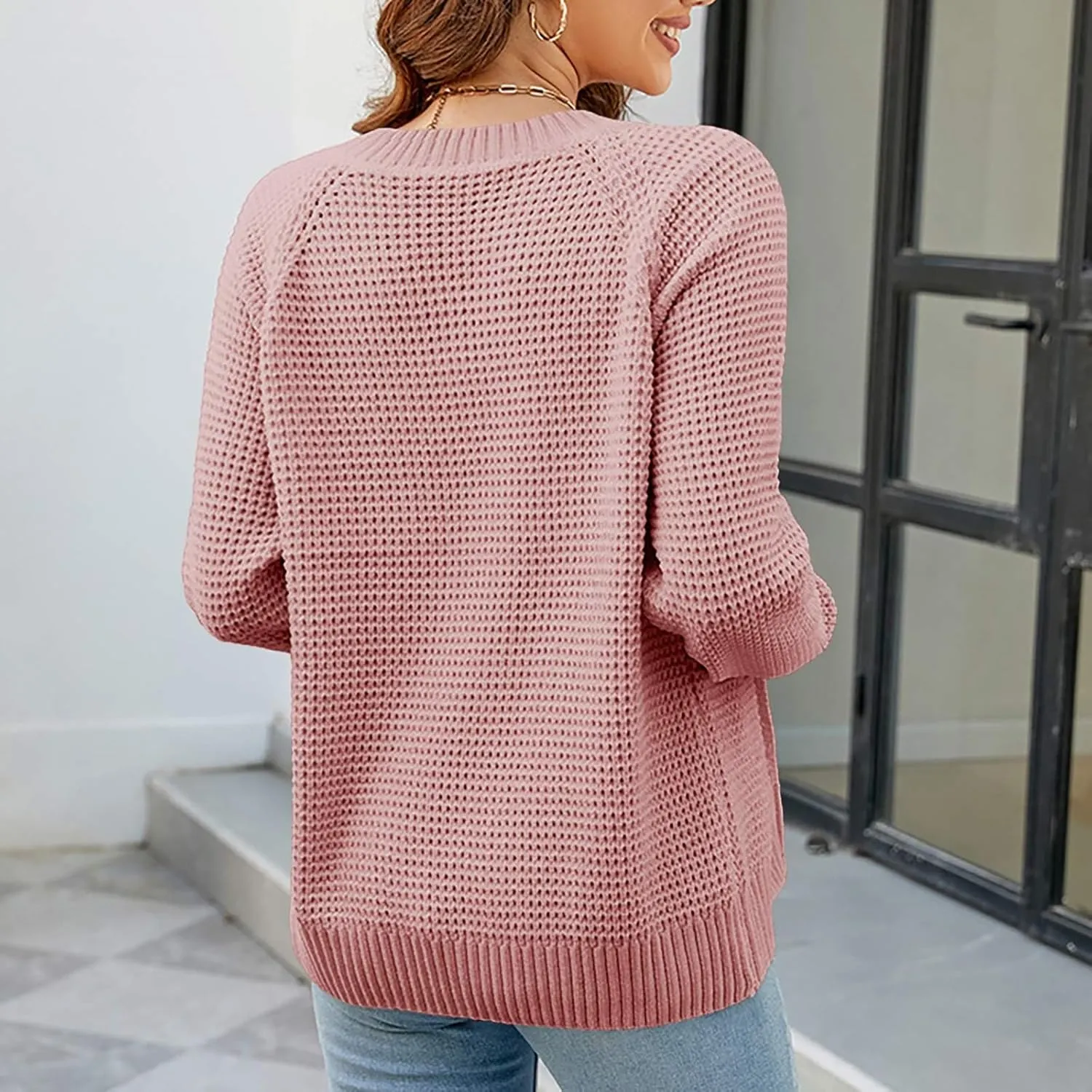 Women's Cable Knit Zipper Sweater Open Front Cardigans Outwear Coat Crewneck Long Sleeve Knitted Jacket Coats