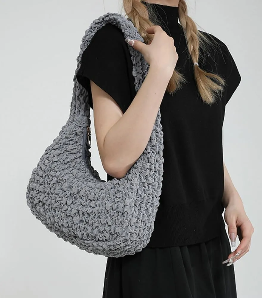 Womens Casual Cloud Shoulder Bag Large Dumpling Tote Purse Pleated Handbag Fluffy Top Handle Satchel Designed