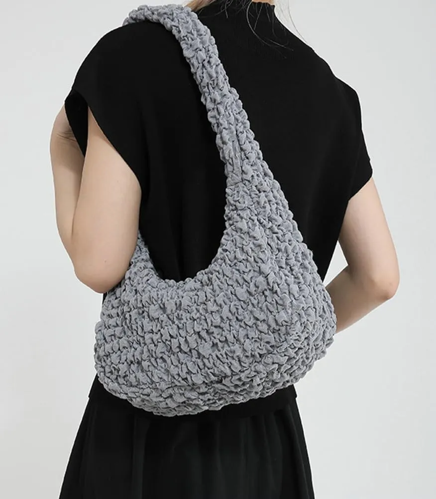 Womens Casual Cloud Shoulder Bag Large Dumpling Tote Purse Pleated Handbag Fluffy Top Handle Satchel Designed