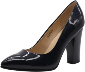 Women's Chunky Heel Closed Pointed Toe Patent Leather Dress Pumps Shoes
