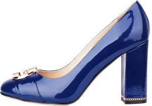 Women's Chunky Heel Ornament Decoration Genuine Leather Dress Pumps Shoes for Official Occasion