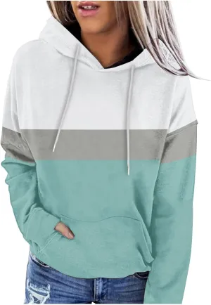 Womens Color Block Hooded Sweatshirts Casual Everyday Hoodies Long Sleeve Soft Loose Cozy Versatile Pullover Tops