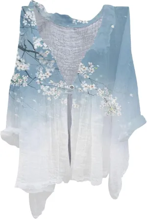 Womens Cotton Button Down Shirt Women's Floral Butterfly Print Natural Autumn Fragrant Casual Collared Blouses Loose
