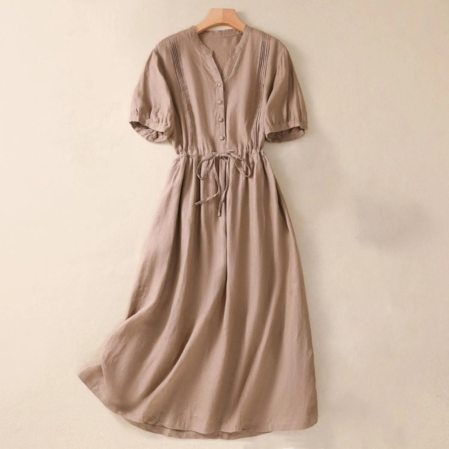 Women's Cotton Linen Dresses 2024 Summer Dressy Casual Half Sleeve Maxi Dresses Trendy Summer Vacation Outifts