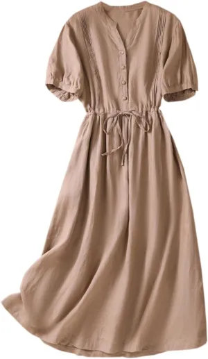 Women's Cotton Linen Dresses 2024 Summer Dressy Casual Half Sleeve Maxi Dresses Trendy Summer Vacation Outifts