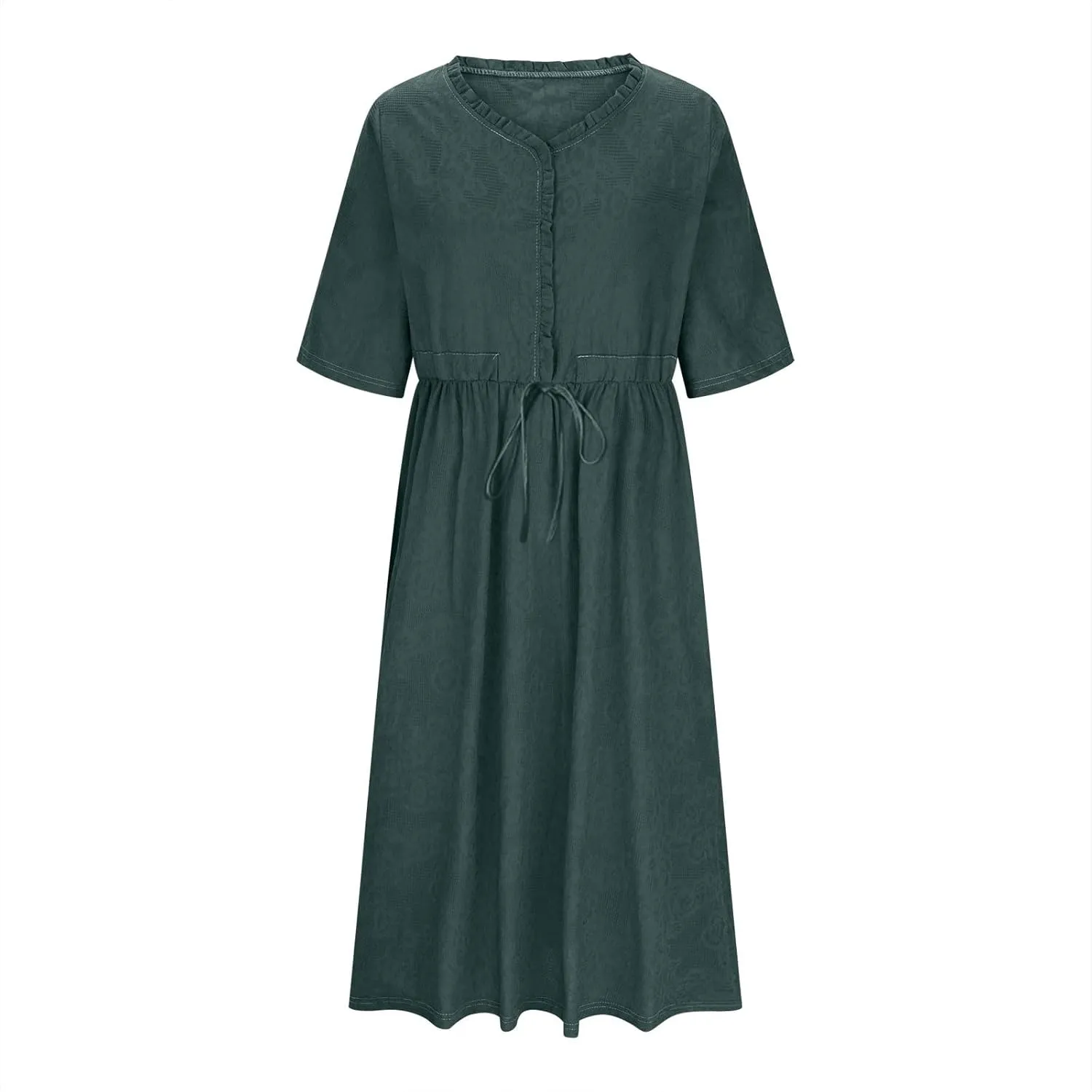 Women's Cotton Linen Dresses Summer Embroidered Sleeve A Line Comfy Cotton Maxi Dress Trendy Summer Vacation Clothes