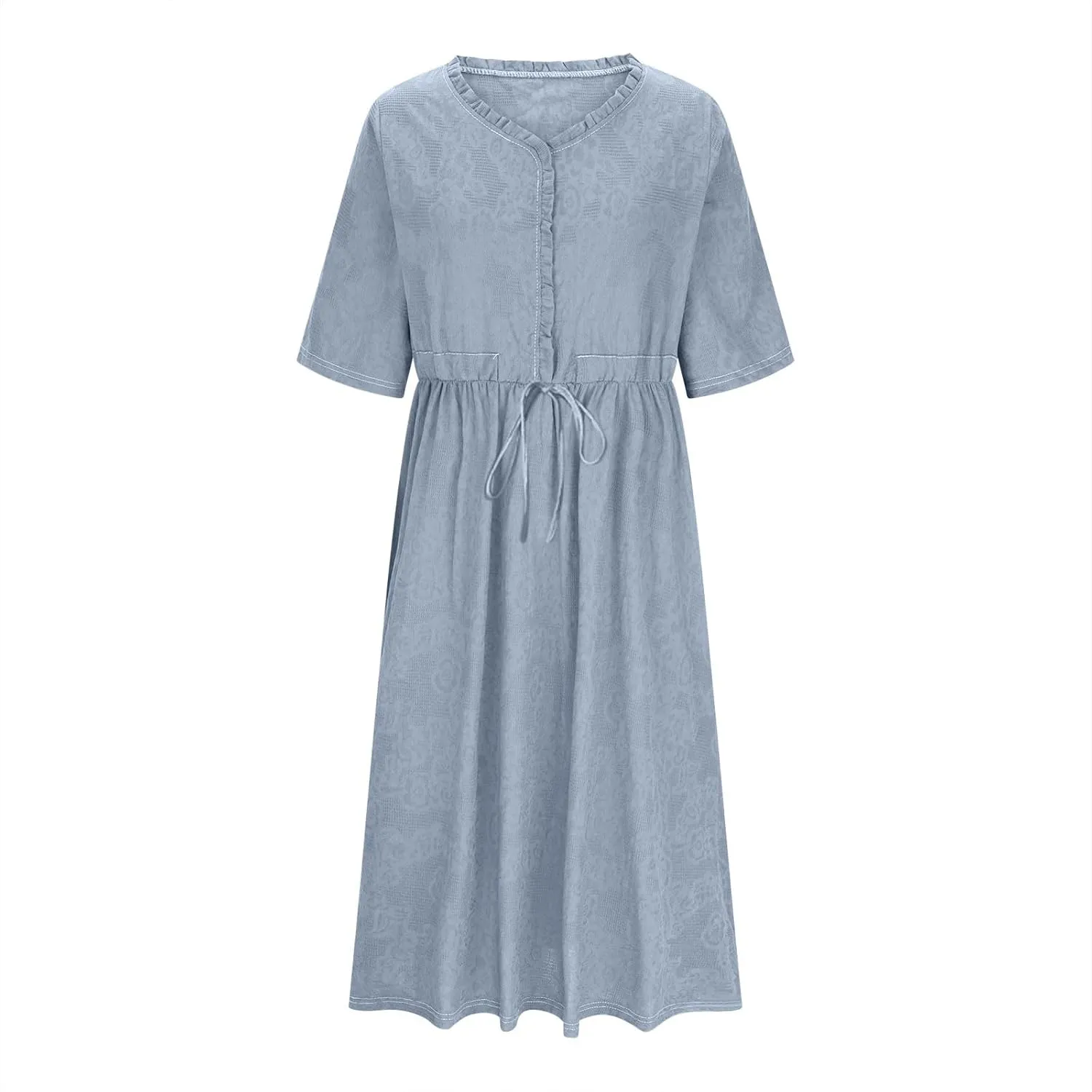 Women's Cotton Linen Dresses Summer Embroidered Sleeve A Line Comfy Cotton Maxi Dress Trendy Summer Vacation Clothes