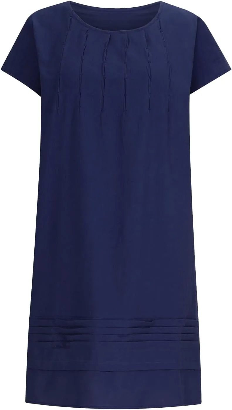 Women's Cotton Linen Summer Dresses 2024 Sleeveless Pleated Dress Casual Knee Length Dress Comfy Summer Lounge Outfits