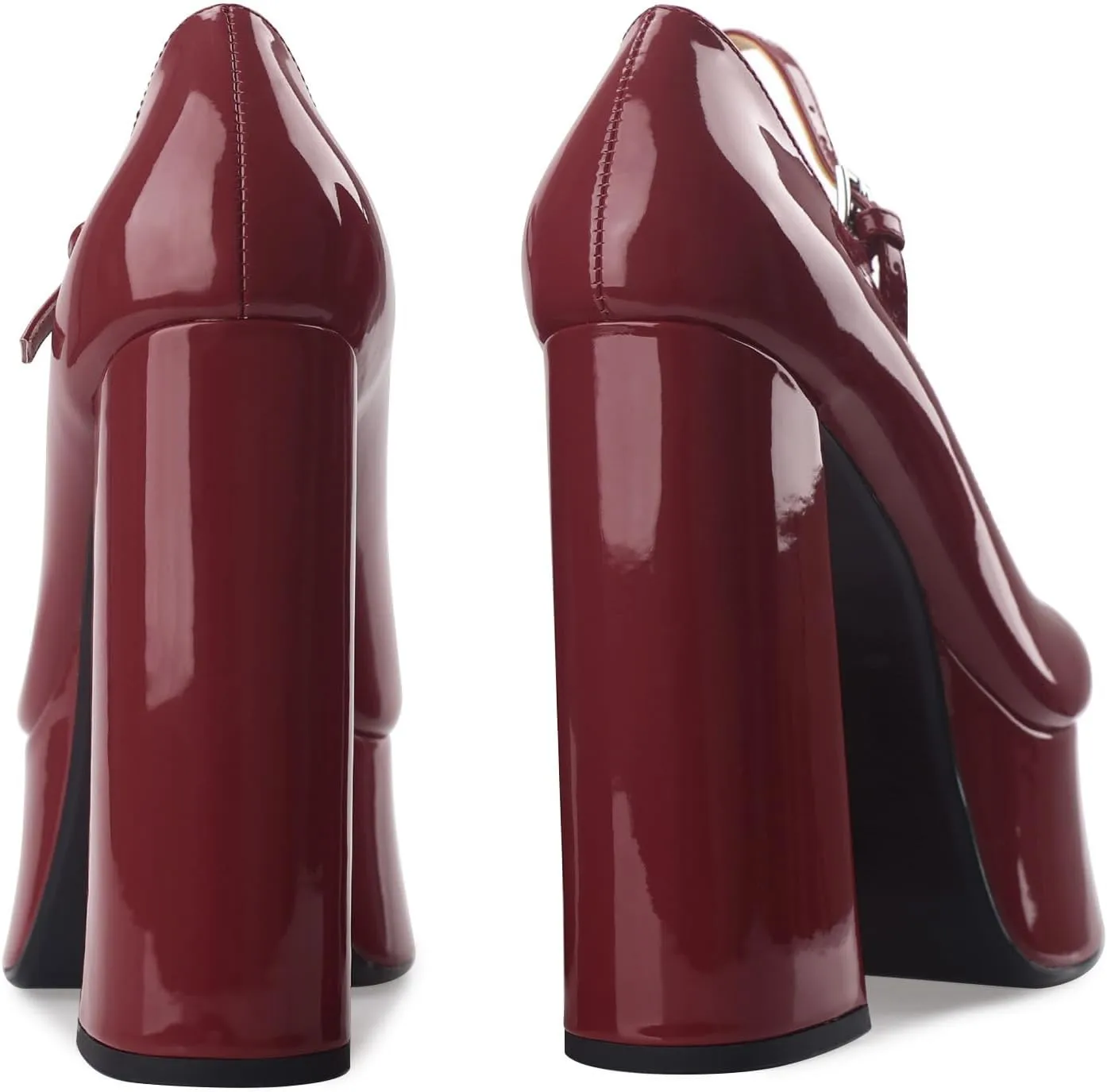Women's Dressy Platform Chunky High Heels Patent Leather Ankle Strap Closed Toe Heeled Mary Jane Pumps Shoes