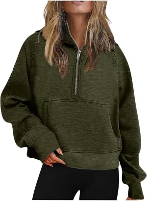 Womens Fall Fashion 2023 Long Sleeve Sweatshirts Cropped Pullover Fleece Quarter Zipper Hoodies Fall Outfits Clothes