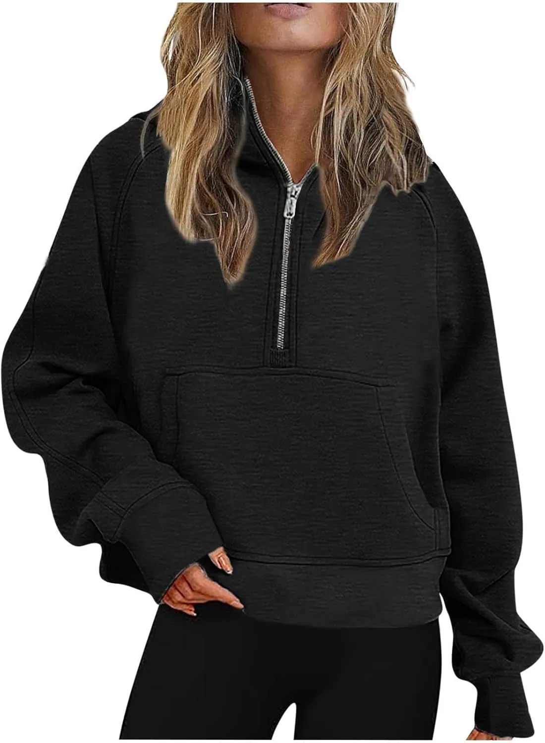 Womens Fall Fashion 2023 Long Sleeve Sweatshirts Cropped Pullover Fleece Quarter Zipper Hoodies Fall Outfits Clothes