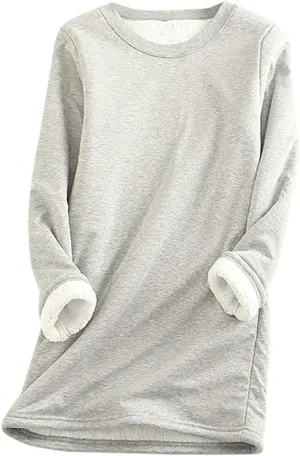 Womens Fall Winter Shirts 2023 Long Sleeve Crewneck Solid Sweatshirt Pullover Thickened and Lamb Wool Warm Clothes