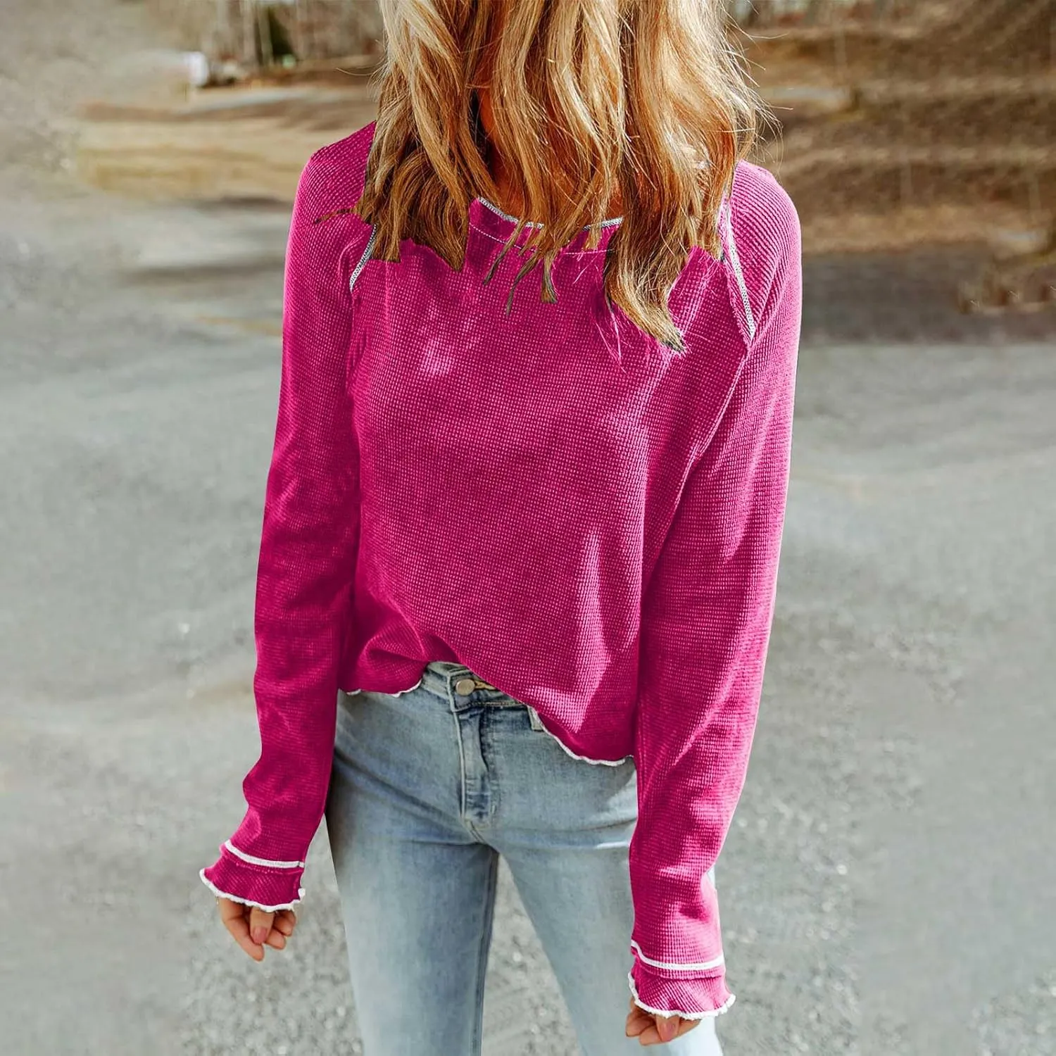 Womens Fashion 2024 Fall Winter Warm Sweatshirts Round Neck Long Sleeve Classy Simple Solid Casual Pullovers Tops