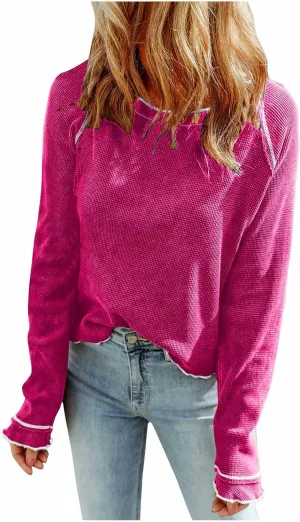 Womens Fashion 2024 Fall Winter Warm Sweatshirts Round Neck Long Sleeve Classy Simple Solid Casual Pullovers Tops