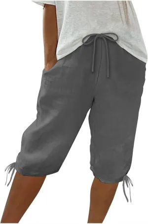 Womens High Waisted Summer Short Cotton Linen Dressy Casual Shorts Drawstring Cute Bermuda Trendy Vacation Clothes