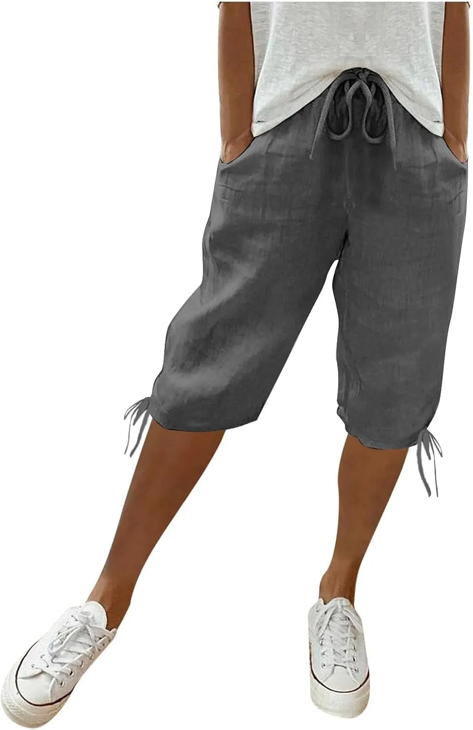 Womens High Waisted Summer Short Cotton Linen Dressy Casual Shorts Drawstring Cute Bermuda Trendy Vacation Clothes