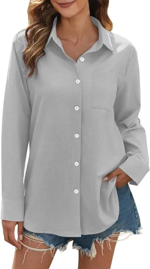 Womens Linen Button Down Shirts Women's Retro Floral Art Print Casual Long Sleeve Long Sleeve Cotton Gauze Tops
