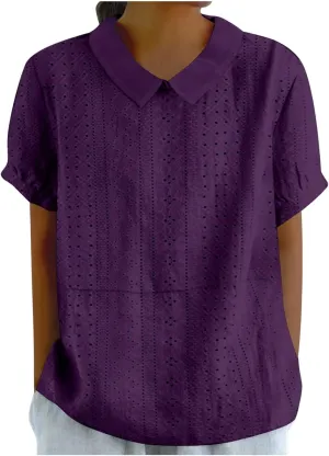 Women's Linen Shirt 2025 Summer Retro Embroidered 3/4 Sleeve Boho Tops Dressy Casual Blouses Teacher Loose Tunics